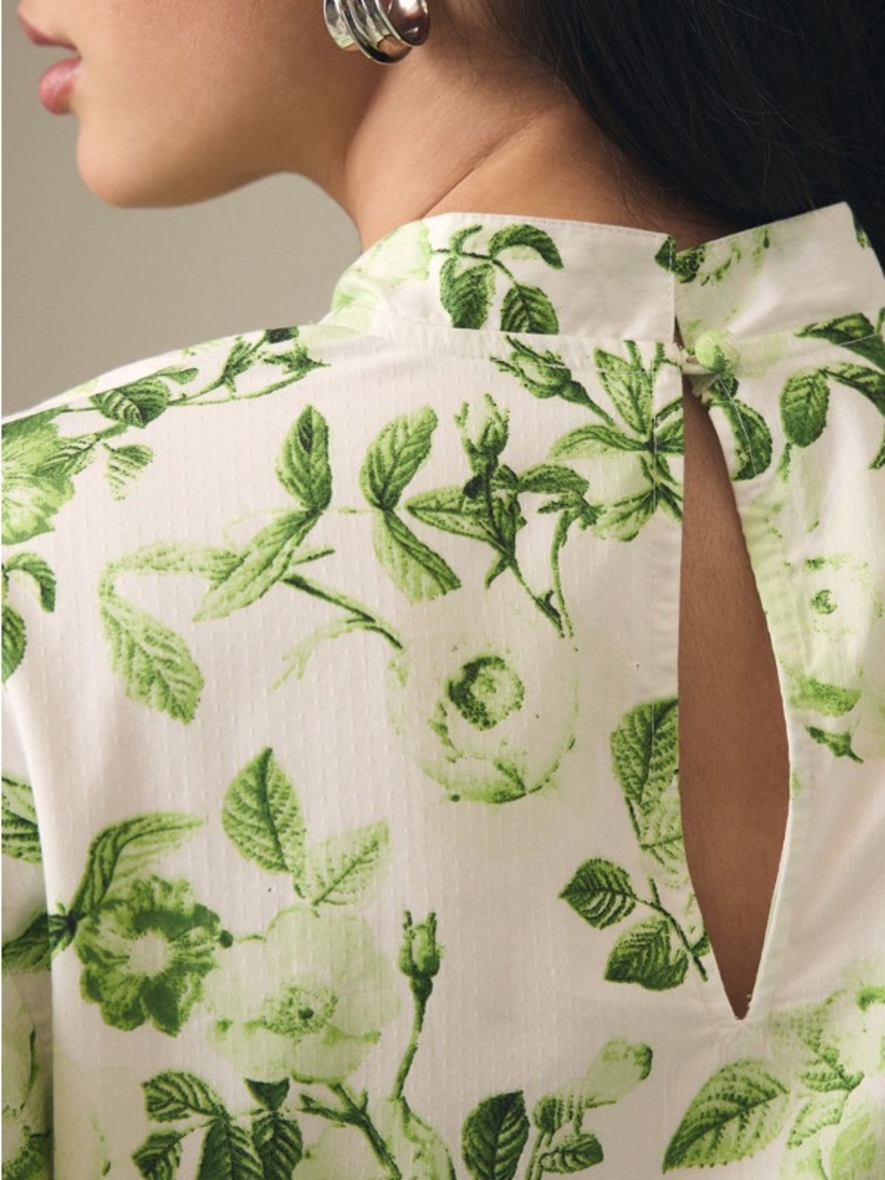 Nwot Maeve White Floral Button-Front Dress with Green Leaf Print - Picture 5 of 6